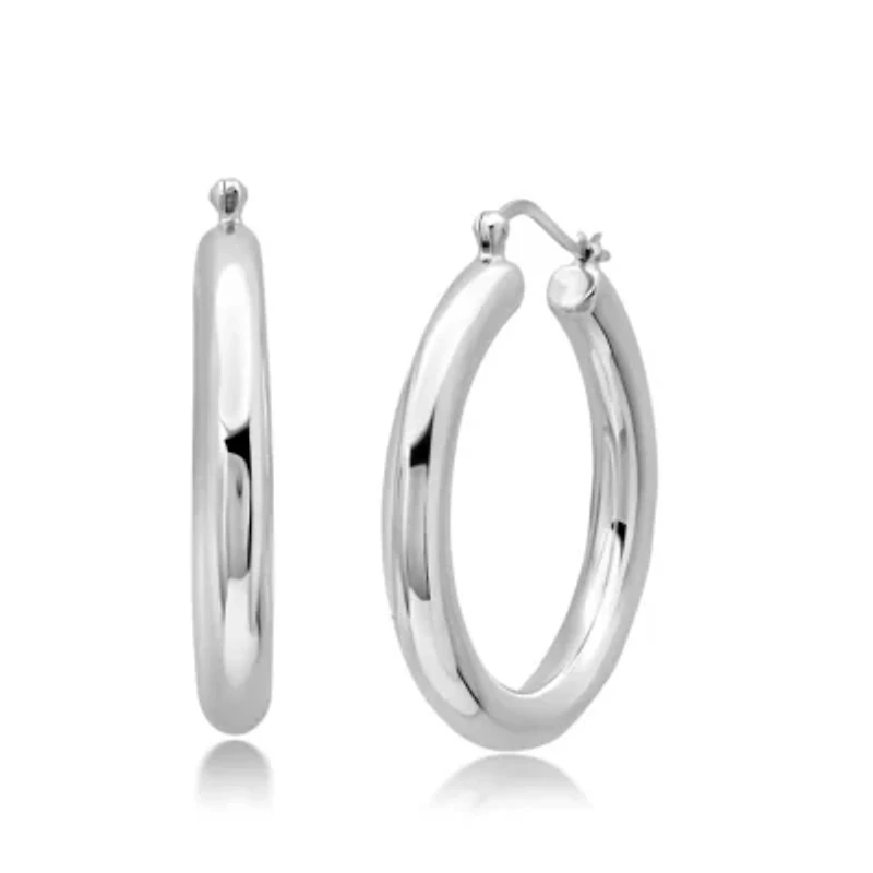 925 Sterling Silver Polished Chunky Hoop Earrings for Women | Hypoallergenic Round Sterling Silver Hoop Earrings | Lightweight Thick Silver Earrings Hoops 1.5 Inches by MAX + STONE