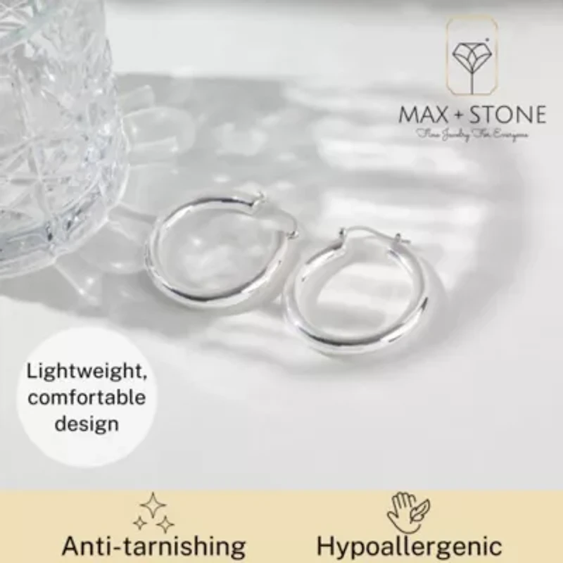 925 Sterling Silver Polished Chunky Hoop Earrings for Women | Hypoallergenic Round Sterling Silver Hoop Earrings | Lightweight Thick Silver Earrings Hoops 1.5 Inches by MAX + STONE