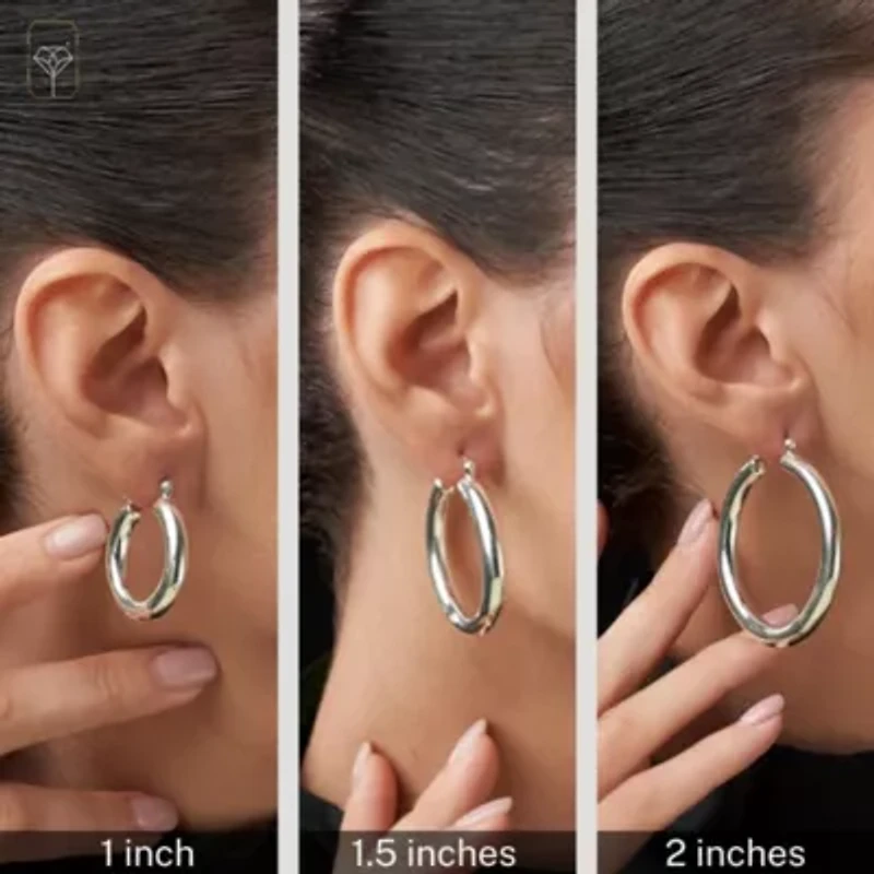 925 Sterling Silver Polished Chunky Hoop Earrings for Women | Hypoallergenic Round Sterling Silver Hoop Earrings | Lightweight Thick Silver Earrings Hoops 1.5 Inches by MAX + STONE