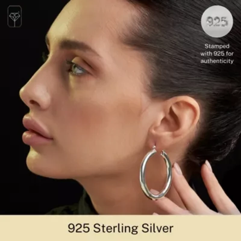 925 Sterling Silver Polished Chunky Hoop Earrings for Women | Hypoallergenic Round Sterling Silver Hoop Earrings | Lightweight Thick Silver Earrings Hoops Inches by MAX + STONE