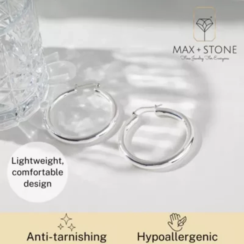 925 Sterling Silver Polished Chunky Hoop Earrings for Women | Hypoallergenic Round Sterling Silver Hoop Earrings | Lightweight Thick Silver Earrings Hoops Inches by MAX + STONE