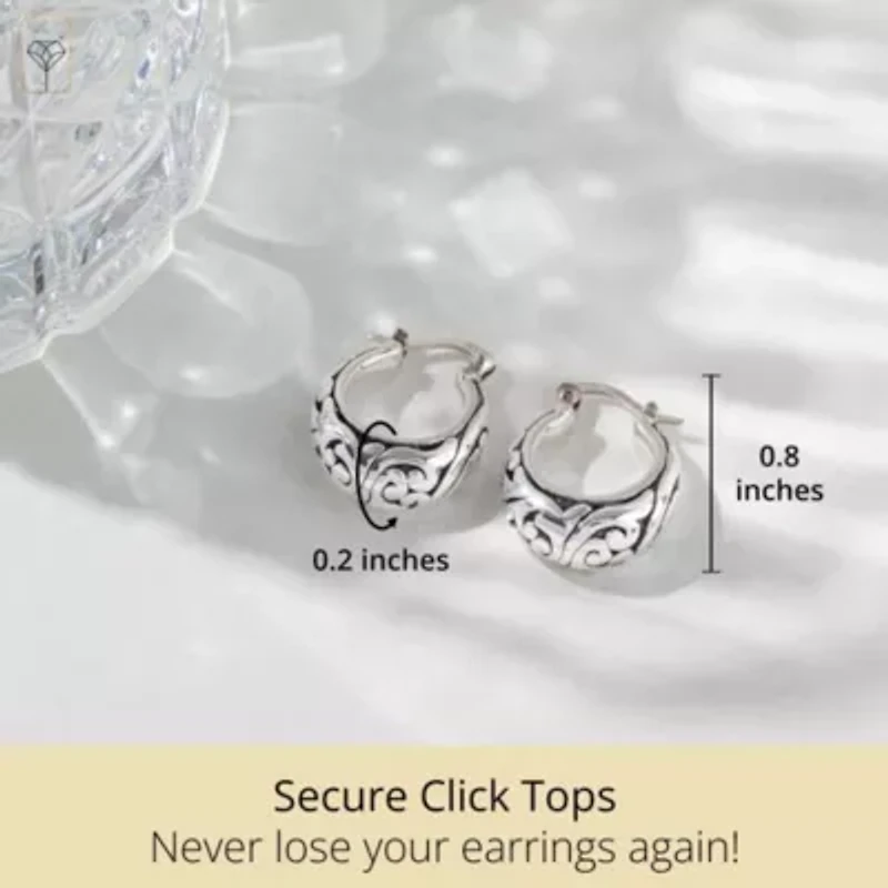 925 Sterling Silver Hoop Earrings for Women | Lightweight Oxidized Filigree Chunky Silver Earrings | Hypoallergenic Anti Tarnish Silver Hoop Earrings for Women by MAX + STONE