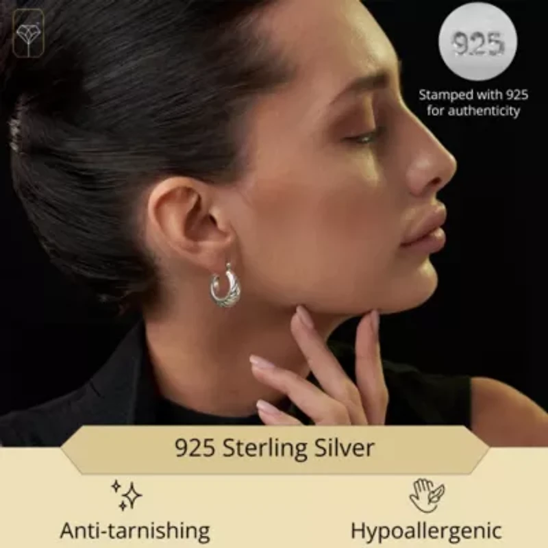 925 Sterling Silver Hoop Earrings for Women | Lightweight Oxidized Braided Twist Chunky Silver Earrings | Hypoallergenic Anti Tarnish Silver Hoop Earrings for Women by MAX + STONE