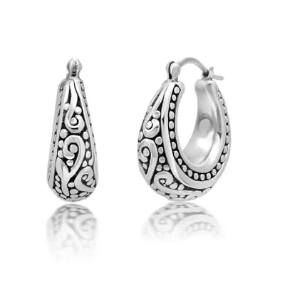 925 Sterling Silver Hoop Earrings for Women | Lightweight Oxidized Beaded Filigree Chunky Silver Earrings | Hypoallergenic Anti Tarnish Silver Hoop Earrings for Women by MAX + STONE