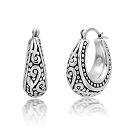925 Sterling Silver Hoop Earrings for Women | Lightweight Oxidized Beaded Filigree Chunky Silver Earrings | Hypoallergenic Anti Tarnish Silver Hoop Earrings for Women by MAX + STONE