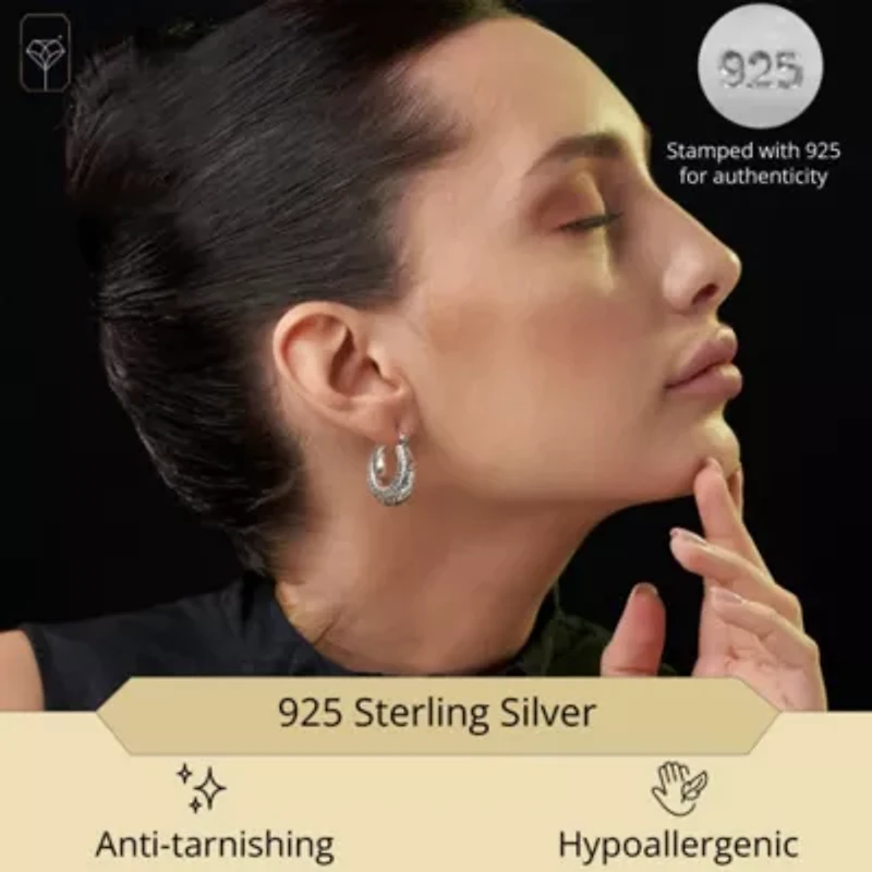 925 Sterling Silver Hoop Earrings for Women | Lightweight Oxidized Beaded Filigree Chunky Silver Earrings | Hypoallergenic Anti Tarnish Silver Hoop Earrings for Women by MAX + STONE