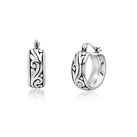 925 Sterling Silver Hoop Earrings for Women | Lightweight Oxidized Waved Filigree Chunky Silver Earrings | Hypoallergenic Anti Tarnish Silver Hoop Earrings for Women by MAX + STONE