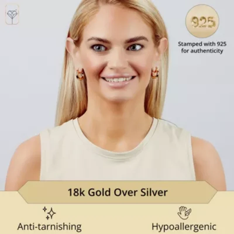 14K Yellow Gold Plated Hoop Earrings for Women with Click Top | 0.75 Inch Lightweight Chunky Polished 14K Gold Hoop Earrings | Hypoallergenic Gold Plated Earrings by MAX + STONE