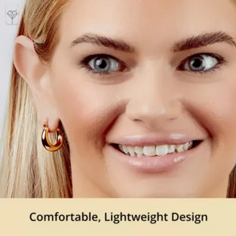 14K Yellow Gold Plated Hoop Earrings for Women with Click Top | 0.75 Inch Lightweight Chunky Polished 14K Gold Hoop Earrings | Hypoallergenic Gold Plated Earrings by MAX + STONE