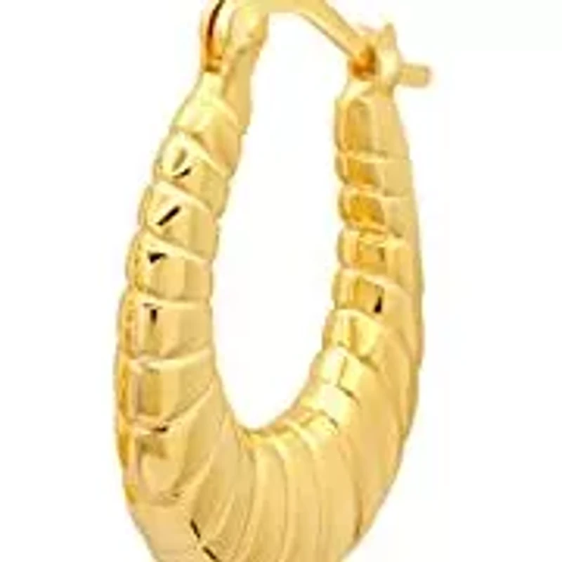 14K Yellow Gold Plated Hoop Earrings for Women with Click Top | 1 Inch Lightweight Chunky Oval Sectioned 14K Gold Hoop Earrings | Hypoallergenic Gold Plated Earrings by MAX + STONE