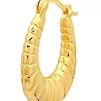 14K Yellow Gold Plated Hoop Earrings for Women with Click Top | 1 Inch Lightweight Chunky Oval Sectioned 14K Gold Hoop Earrings | Hypoallergenic Gold Plated Earrings by MAX + STONE