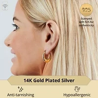14K Yellow Gold Plated Hoop Earrings for Women with Click Top | 1 Inch Lightweight Chunky Oval Sectioned 14K Gold Hoop Earrings | Hypoallergenic Gold Plated Earrings by MAX + STONE