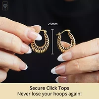 14K Yellow Gold Plated Hoop Earrings for Women with Click Top | 1 Inch Lightweight Chunky Oval Sectioned 14K Gold Hoop Earrings | Hypoallergenic Gold Plated Earrings by MAX + STONE