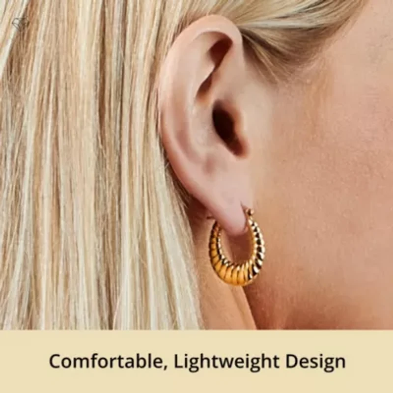 14K Yellow Gold Plated Hoop Earrings for Women with Click Top | 1 Inch Lightweight Chunky Oval Sectioned 14K Gold Hoop Earrings | Hypoallergenic Gold Plated Earrings by MAX + STONE