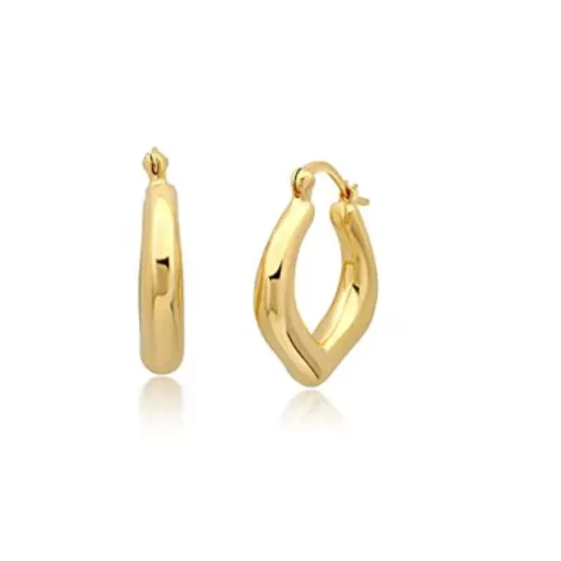 14K Yellow Gold Plated Hoop Earrings for Women with Click Top | 1 Inch Lightweight Chunky Curved V 14K Gold Hoop Earrings | Hypoallergenic Gold Plated Earrings by MAX + STONE