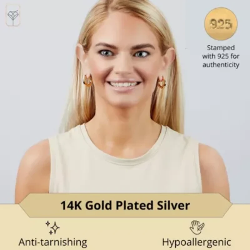 14K Yellow Gold Plated Hoop Earrings for Women with Click Top | 1 Inch Lightweight Chunky Curved V 14K Gold Hoop Earrings | Hypoallergenic Gold Plated Earrings by MAX + STONE