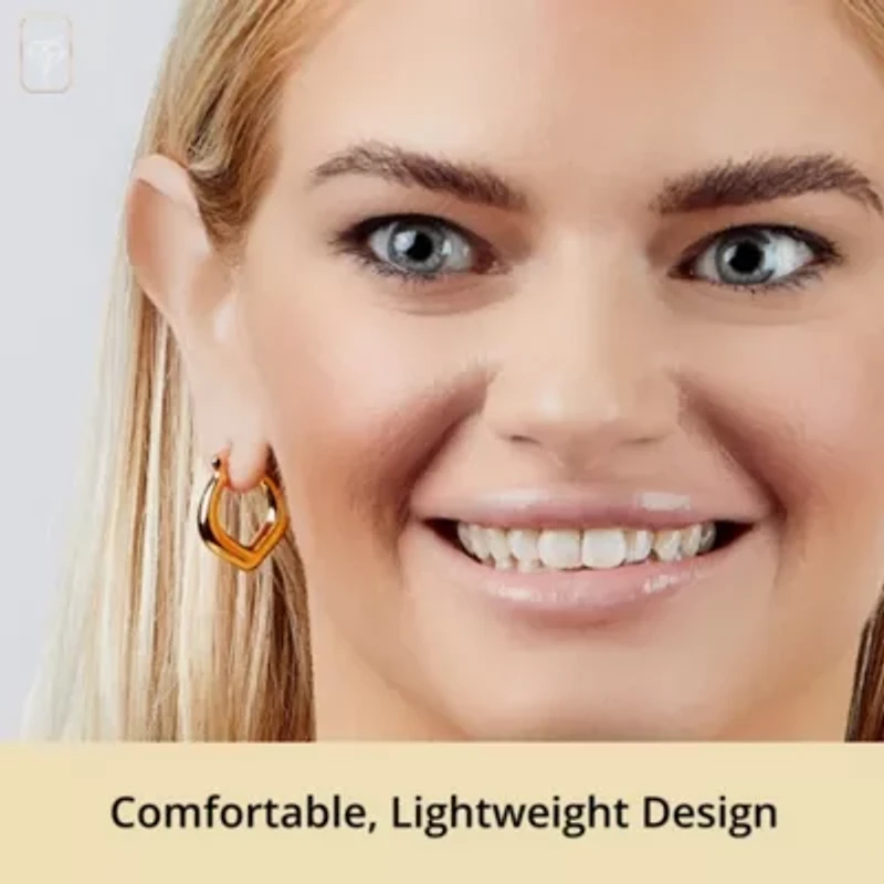 14K Yellow Gold Plated Hoop Earrings for Women with Click Top | 1 Inch Lightweight Chunky Curved V 14K Gold Hoop Earrings | Hypoallergenic Gold Plated Earrings by MAX + STONE