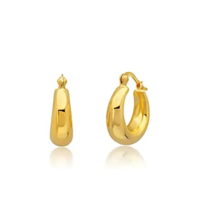 14K Yellow Gold Plated Hoop Earrings for Women with Click Top | 0.75 Inch Lightweight Chunky Round Polished 14K Gold Hoop Earrings | Hypoallergenic Gold Plated Earrings by MAX + STONE