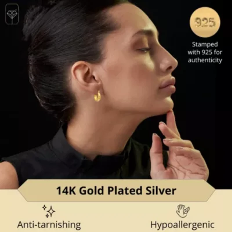 14K Yellow Gold Plated Hoop Earrings for Women with Click Top | 0.75 Inch Lightweight Chunky Round Polished 14K Gold Hoop Earrings | Hypoallergenic Gold Plated Earrings by MAX + STONE