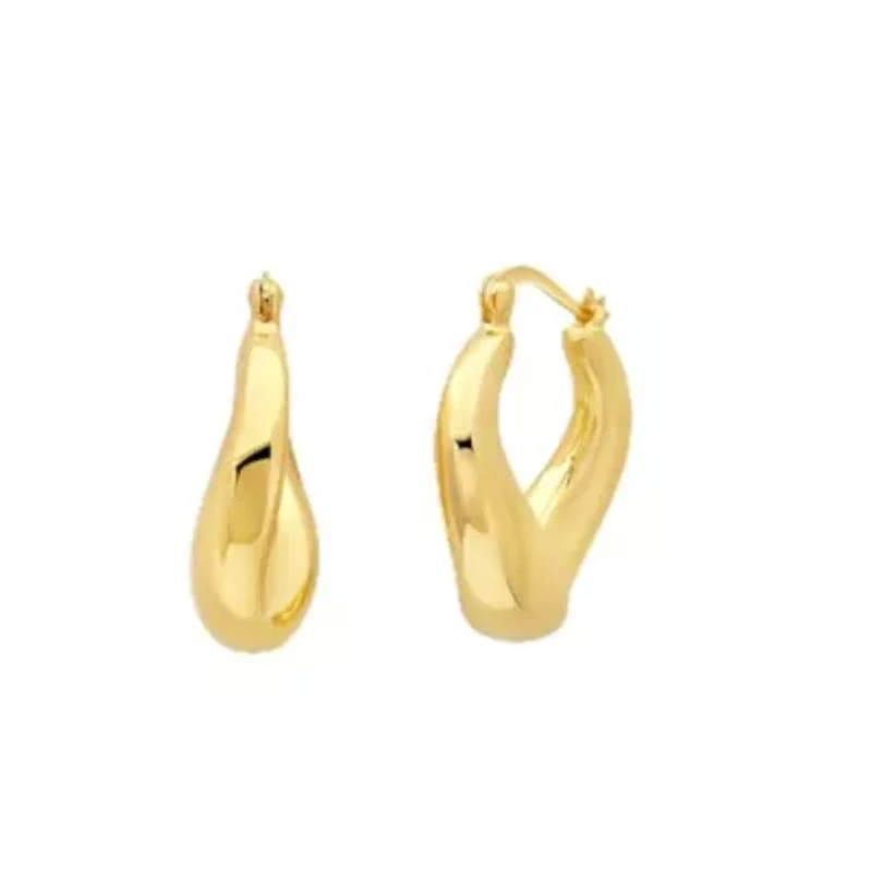 14K Yellow Gold Plated Hoop Earrings for Women with Click Top | 1 Inch Lightweight Chunky Hammered Finish 14K Gold Hoop Earrings | Hypoallergenic Gold Plated Earrings by MAX + STONE