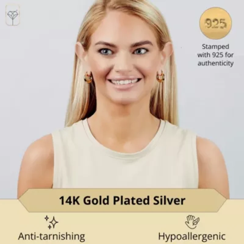 14K Yellow Gold Plated Hoop Earrings for Women with Click Top | 1 Inch Lightweight Chunky Hammered Finish 14K Gold Hoop Earrings | Hypoallergenic Gold Plated Earrings by MAX + STONE