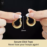 14K Yellow Gold Plated Hoop Earrings for Women with Click Top | 1 Inch Lightweight Chunky Hammered Finish 14K Gold Hoop Earrings | Hypoallergenic Gold Plated Earrings by MAX + STONE