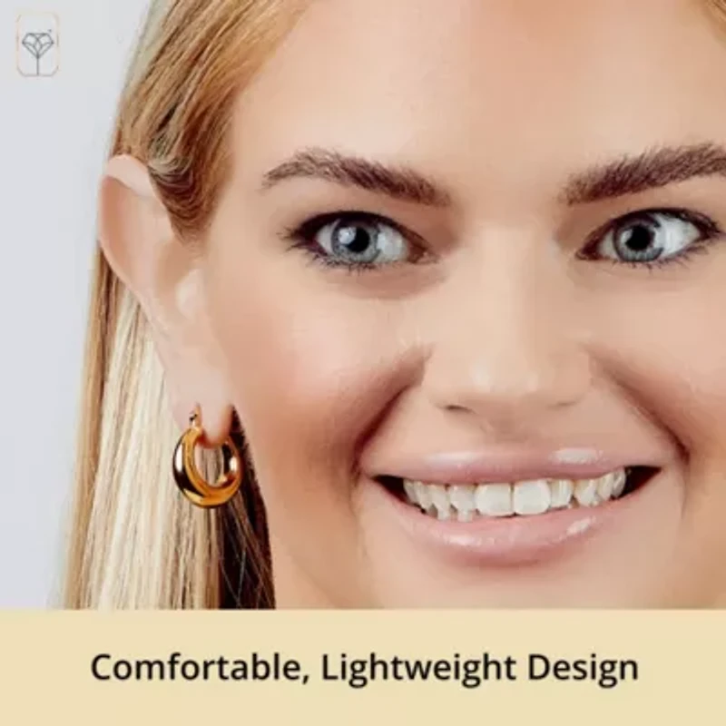 14K Yellow Gold Plated Hoop Earrings for Women with Click Top | 1 Inch Lightweight Chunky Hammered Finish 14K Gold Hoop Earrings | Hypoallergenic Gold Plated Earrings by MAX + STONE