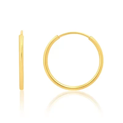 Solid 14k Gold Hoop Earrings 1mm Tube Flex Continuous in 10mm-14mm (0.4-1 Inch) Diameter Gold Hoop Earrings
