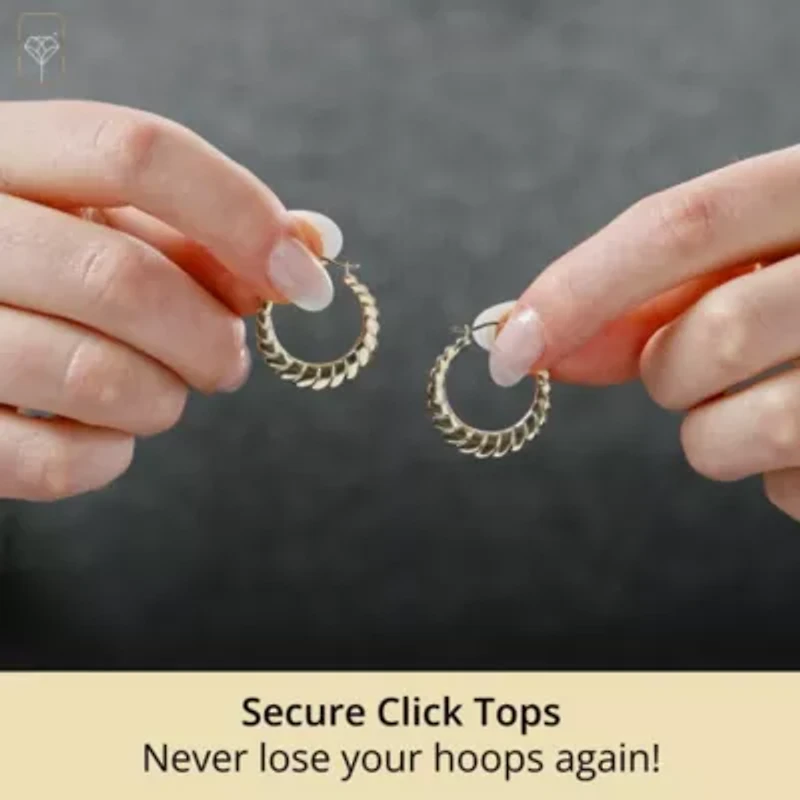 Solid 14K Gold Hoop Earrings for Women | 25mm Oval Croissant 14K Gold Hoop Earrings with Click-top Closure | Hypoallergenic Real 14 Karat Earring Hoops by MAX + STONE