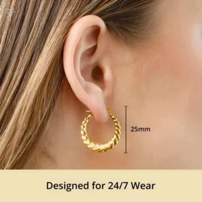 Solid 14K Gold Hoop Earrings for Women | 25mm Oval Croissant 14K Gold Hoop Earrings with Click-top Closure | Hypoallergenic Real 14 Karat Earring Hoops by MAX + STONE