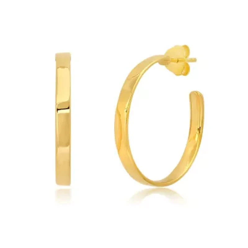 18K Yellow Gold Over Sterling Silver Vermeil High Polish Curved Hoops