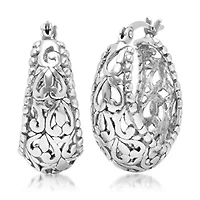 MAX + STONE Silver Filigree Earrings for Women with Click Tops | 925 Sterling Silver Earrings for Women with Anti-tarnishing Rhodium Plating | Sterling Silver Hoop Earrings
