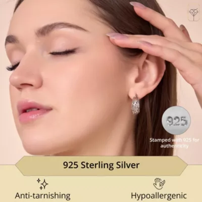 MAX + STONE Silver Filigree Earrings for Women with Click Tops | 925 Sterling Silver Earrings for Women with Anti-tarnishing Rhodium Plating | Sterling Silver Hoop Earrings