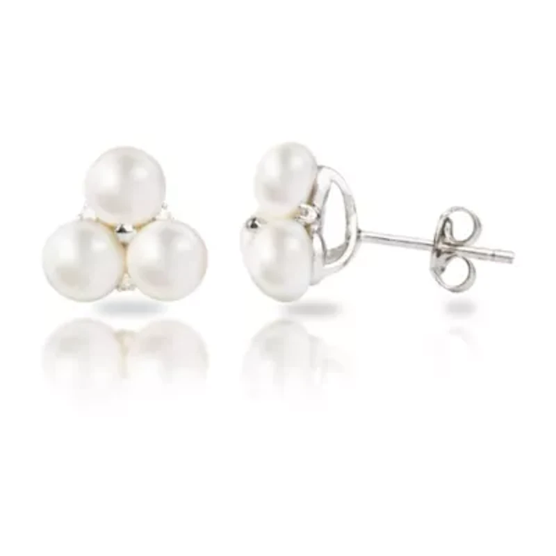 Sterling Silver Freshwater Pearl Trio Earrings With Diamond Accents