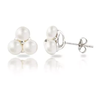 Sterling Silver Freshwater Pearl Trio Earrings With Diamond Accents