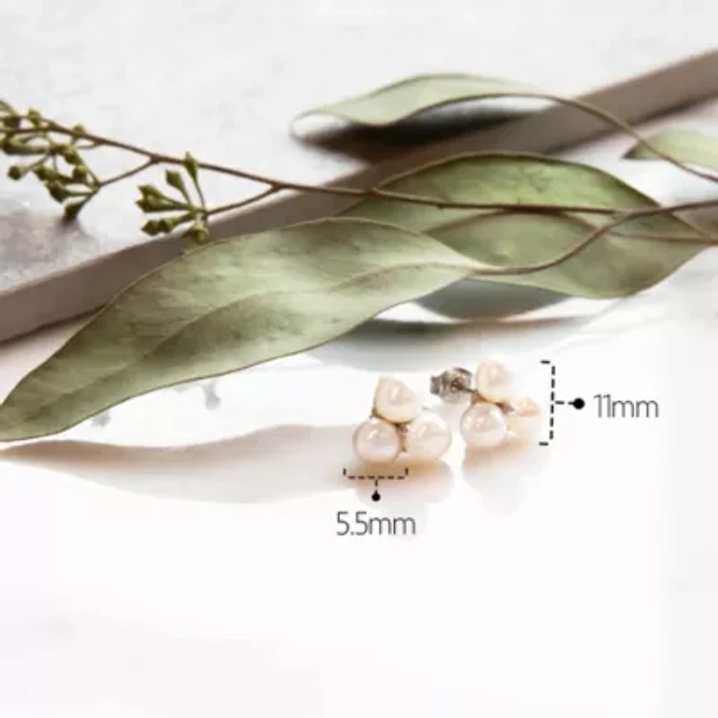 Sterling Silver Freshwater Pearl Trio Earrings With Diamond Accents