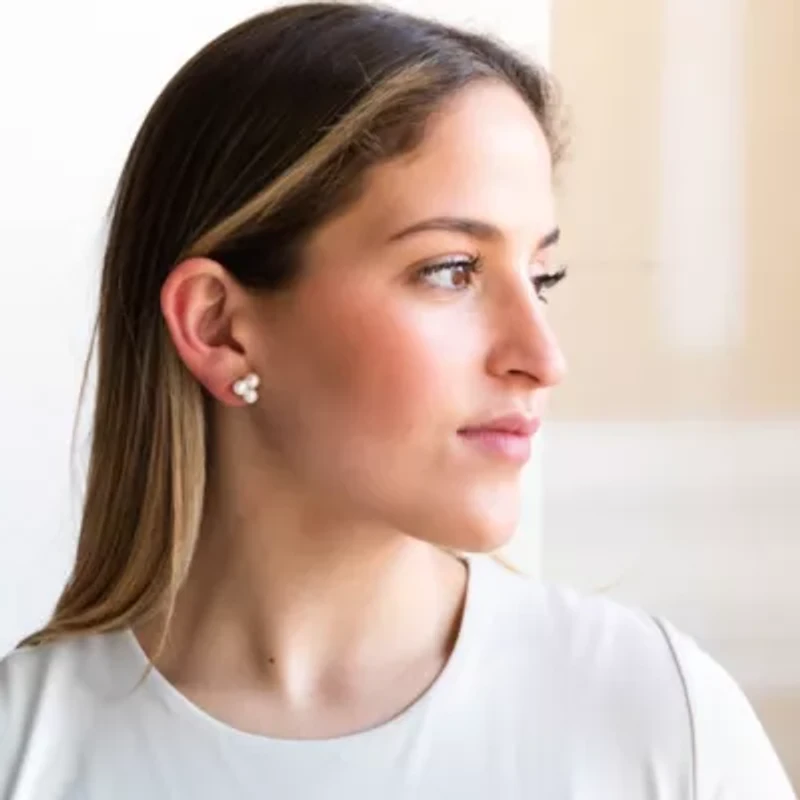 Sterling Silver Freshwater Pearl Trio Earrings With Diamond Accents