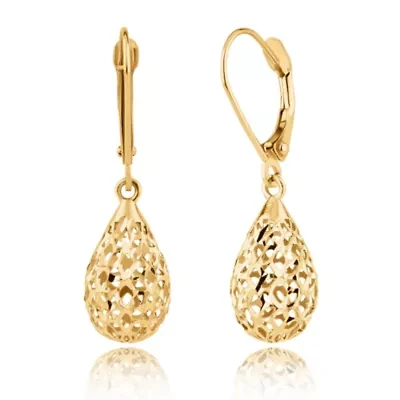 14K Yellow Gold Filigree Teardrop Shape Dangle Earrings