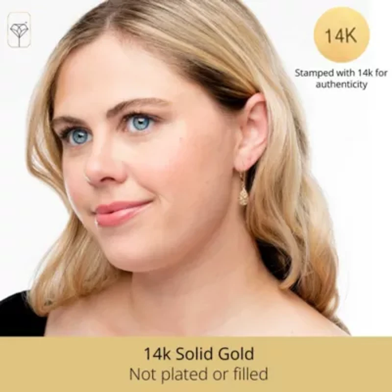 14K Yellow Gold Filigree Teardrop Shape Dangle Earrings