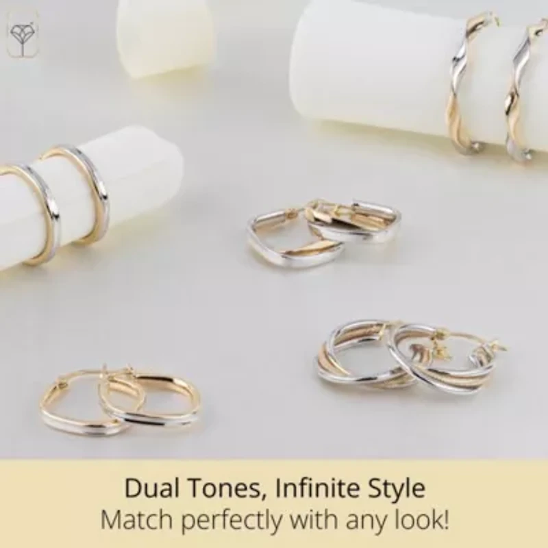 Solid 10K Gold Two Tone Earrings | 20mm Twisted Real 10K Gold Hoop Earrings for Women | Hypoallergenic 10 Karat Two Toned Earring for Women by MAX + STONE