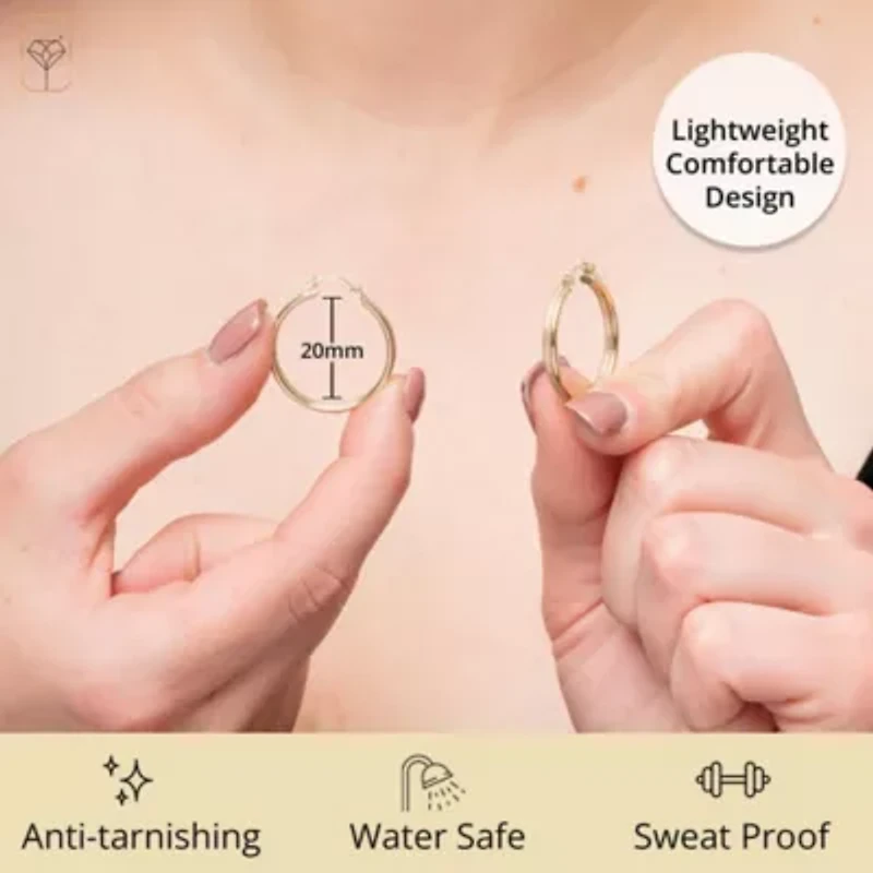 Solid 10K Gold Hoop Earrings with Secure Closure | Hypoallergenic Real 10K Gold Hoop Earrings for Women | Anti Tarnish 10 Karat Earring Hoops with Secure Closure by MAX + STONE