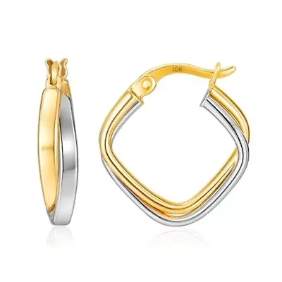 Solid 10K Gold Two Tone Earrings | 12mm Double Square Real 10K Gold Hoop Earrings for Women | Hypoallergenic 10 Karat Two Toned Earring for Women by MAX + STONE