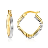 Solid 10K Gold Two Tone Earrings | 12mm Double Square Real 10K Gold Hoop Earrings for Women | Hypoallergenic 10 Karat Two Toned Earring for Women by MAX + STONE