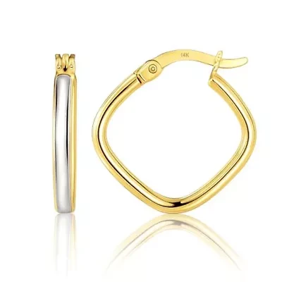 Solid 14K Gold Two Toned Earrings for Women | 12mm Square Real 14K Gold Hoop Earrings for Women | Hypoallergenic 14 Karat Two Tone Hoop Earring with Secure Clasps by MAX + STONE