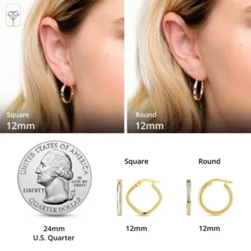 Solid 14K Gold Two Toned Earrings for Women | 12mm Square Real 14K Gold Hoop Earrings for Women | Hypoallergenic 14 Karat Two Tone Hoop Earring with Secure Clasps by MAX + STONE