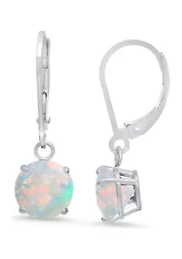 Sterling Silver Round Checkerboard Cut Created Opal Leverback Earrings 