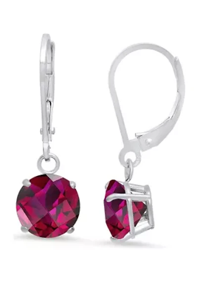 Sterling Silver Round Checkerboard Cut 4.6 ct. t.w. Lab Created Ruby Lever Back Earrings (8 Millimeter)