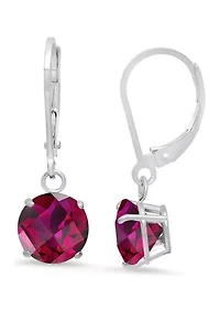 Sterling Silver Round Checkerboard Cut 4.6 ct. t.w. Lab Created Ruby Lever Back Earrings (8 Millimeter)