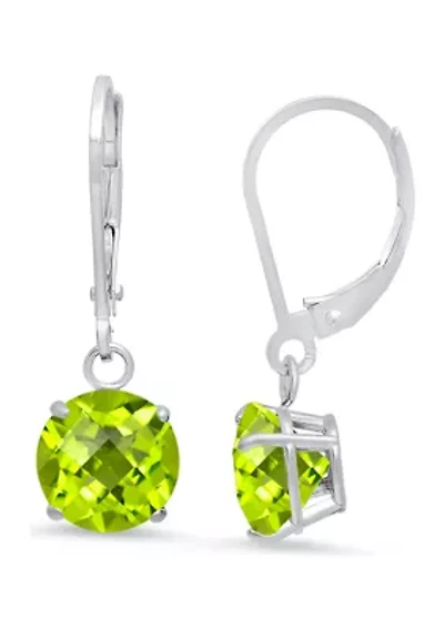 Sterling Silver Round Checkerboard Cut 3.8 ct. t.w. Peridot Lever Back Earrings (8 Millimeter)