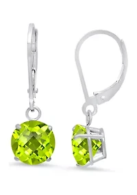 Sterling Silver Round Checkerboard Cut 3.8 ct. t.w. Peridot Lever Back Earrings (8 Millimeter)